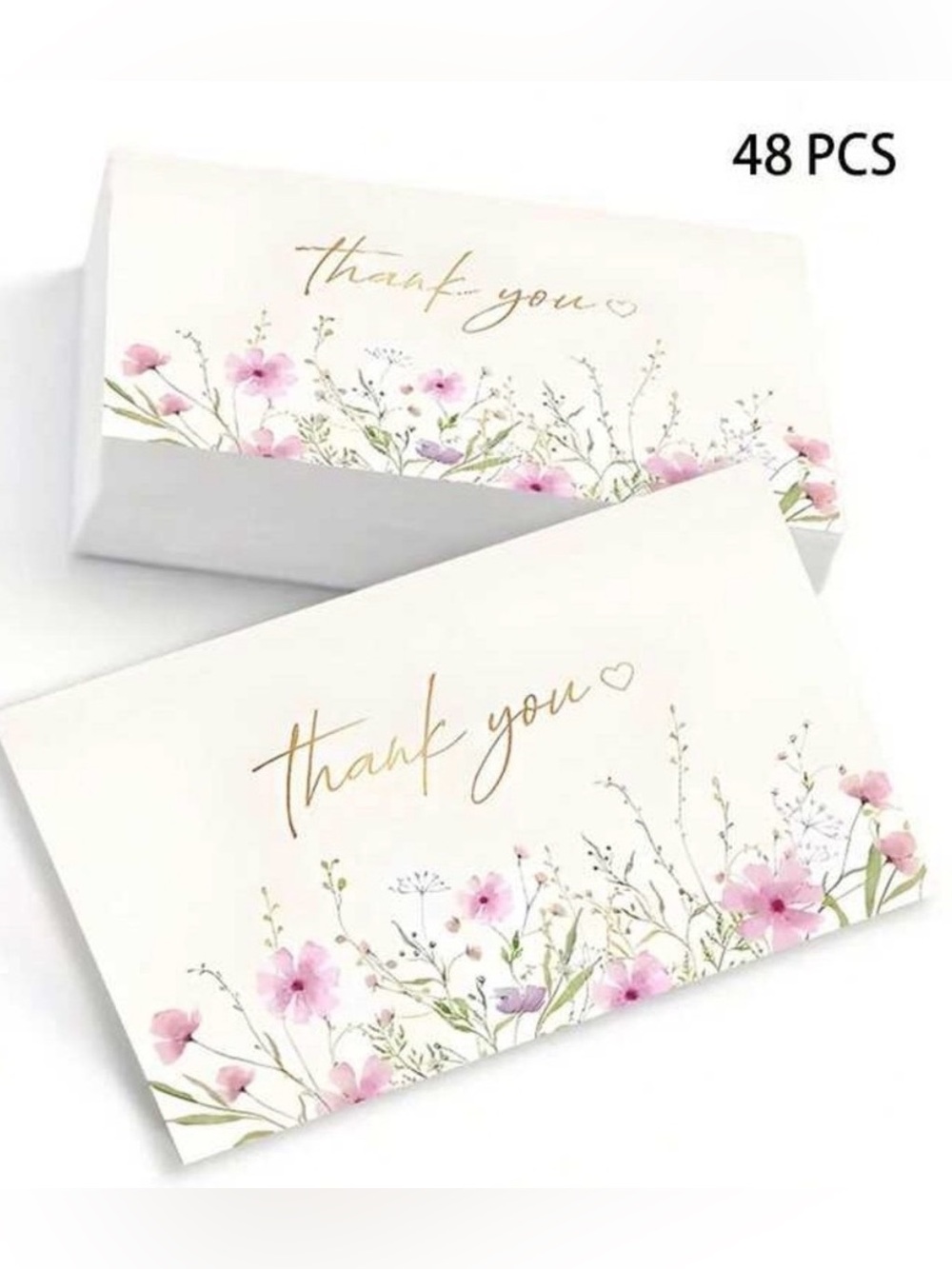 Set of 48 Floral Thank You Cards Small Business Packaging Insert Pink Wildflower